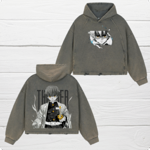 Zenitsu Vintage Washed Frayed-Hem Hoodie