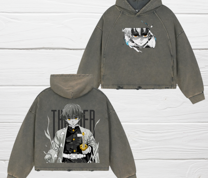 Zenitsu Vintage Washed Frayed-Hem Hoodie